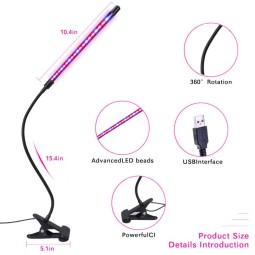 LED Grow Light Factory - 10W LED Plant Growth Light with Timer USB Port for Indoor Plants
