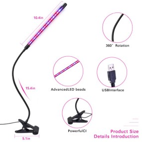 LED Grow Light Factory - 10W LED Plant Growth Light with Timer USB Port for Indoor Plants