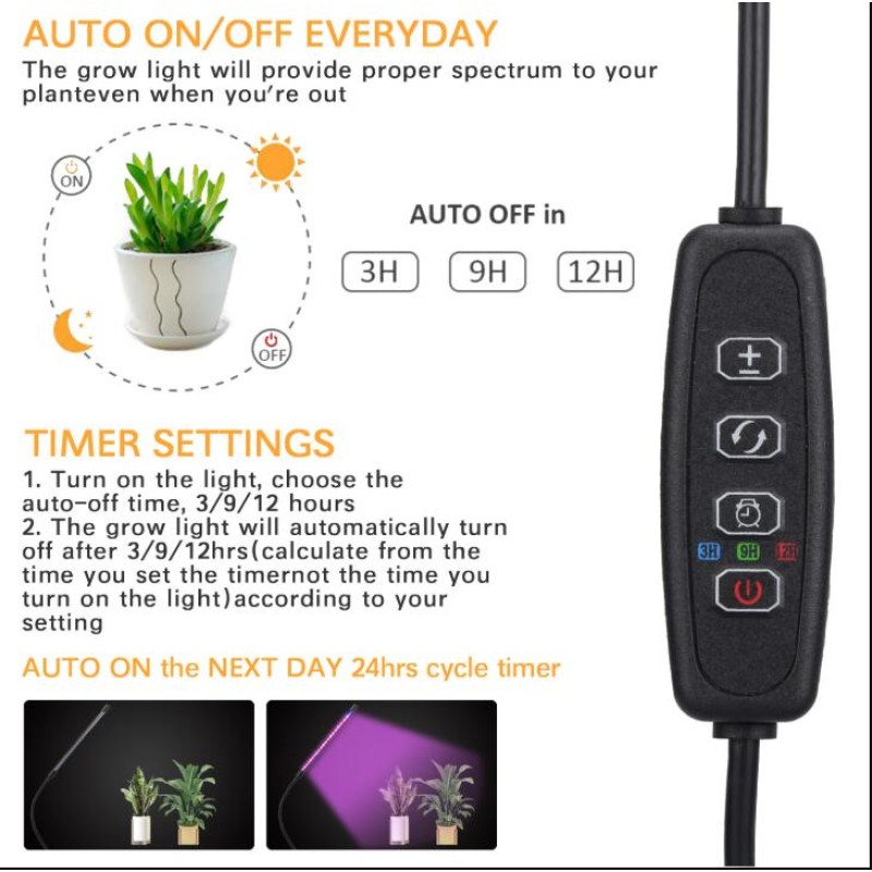 LED Grow Light Factory - 10W LED Plant Growth Light with Timer USB Port for Indoor Plants