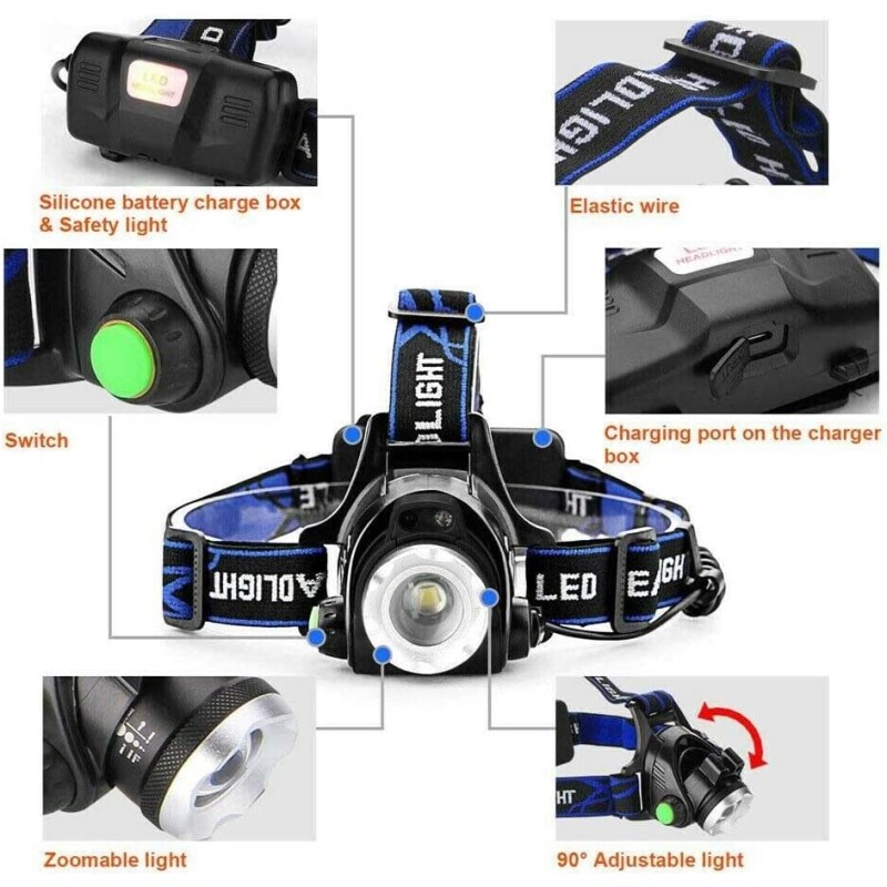 Headlamp Flashlight Factory - USB Rechargeable LED Head Lamp Waterproof for Camping Hunting