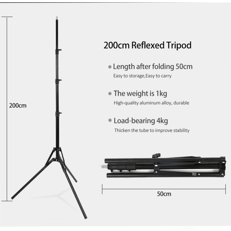 Floor Tripod Supplier - Portable Foldable 2m Reflex Tripod with Phone Holder Live Light Stand