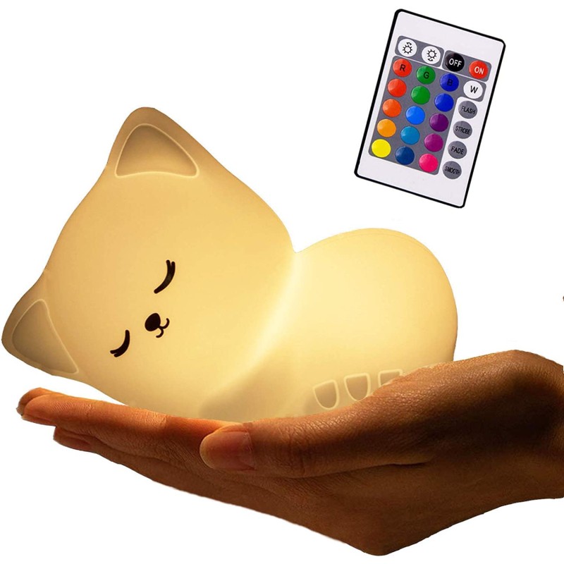 Cat Night Light Factory - Tap Control Cat Shape USB Rechargeable Remote Lamp for Kids Bedroom