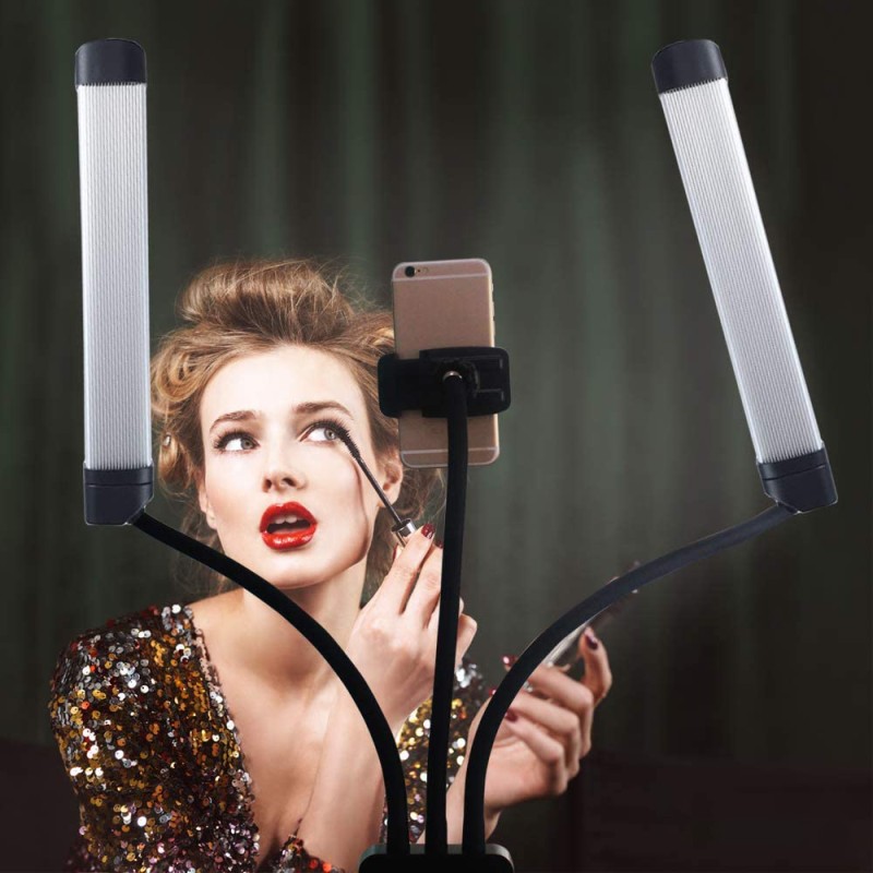 LED Makeup Lamp Supplier - Dual Arm Lash Lamp Flicker-free Lighting with Tripod Phone Holder