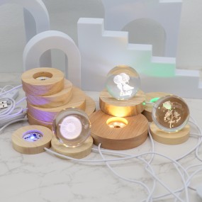 3D Night Light Manufacturer - Wooden Circle Base 3D LED Night Light for Acrylic Glass Art