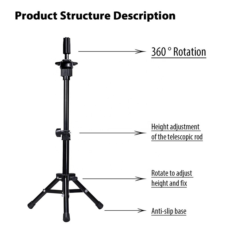 Wig Tripod Supplier - Adjustable Canvas Block Head Tripod for Wig Making Cosmetology Training
