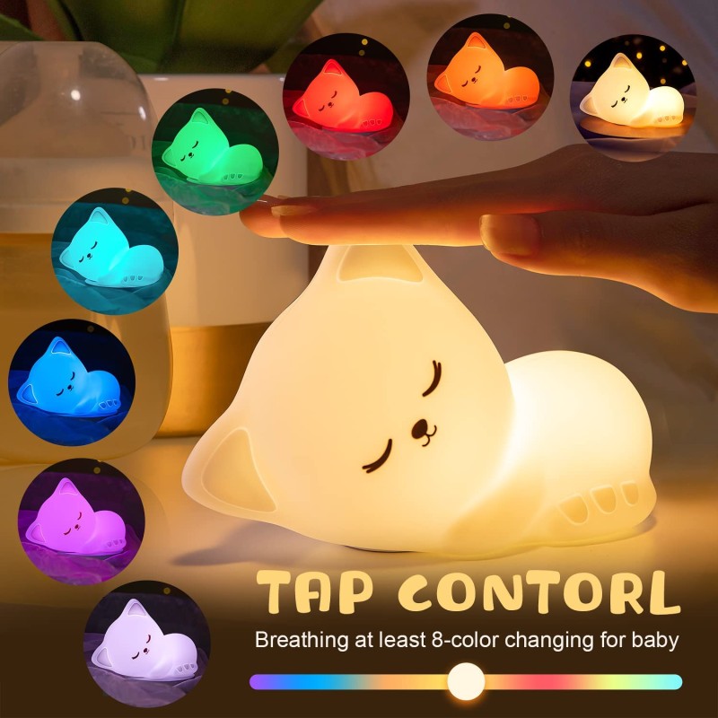 Cat Night Light Factory - Tap Control Cat Shape USB Rechargeable Remote Lamp for Kids Bedroom