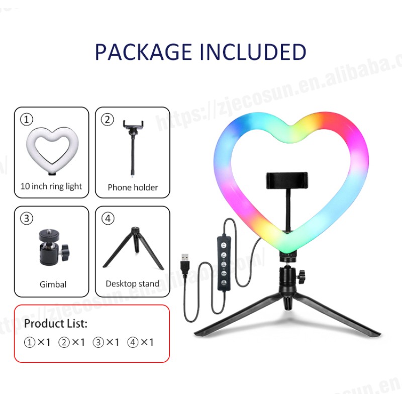 Selfie Ring Light Supplier - Dimmable 10inch RGB Heart Ring Light with Tripod for Beauty Makeup