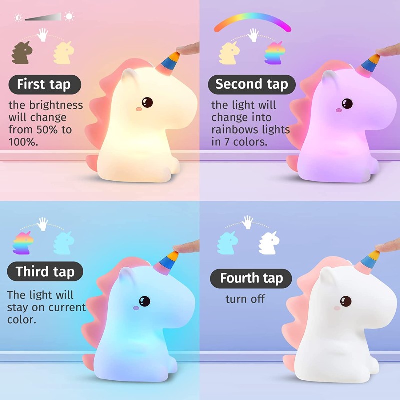 Unicorn Night Light Factory - 16 Color Changing USB Rechargeable Nightlight for Kids Bedroom