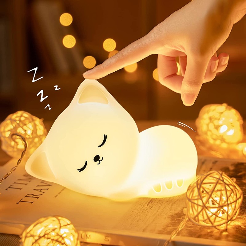 Cat Night Light Factory - Tap Control Cat Shape USB Rechargeable Remote Lamp for Kids Bedroom