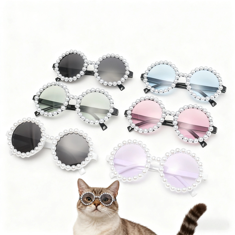 Pet Glasses Manufacturer - Luxury Pearl Embellished Dog Goggles Adjustable Fit Costume Parties