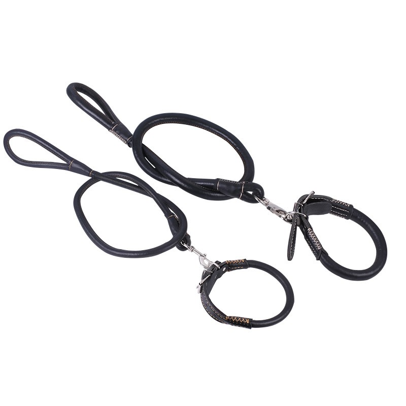 Leather Collar Set Factory - Solid Pattern Wholesale Dog Collar and Leash Suit PU Leather Rope