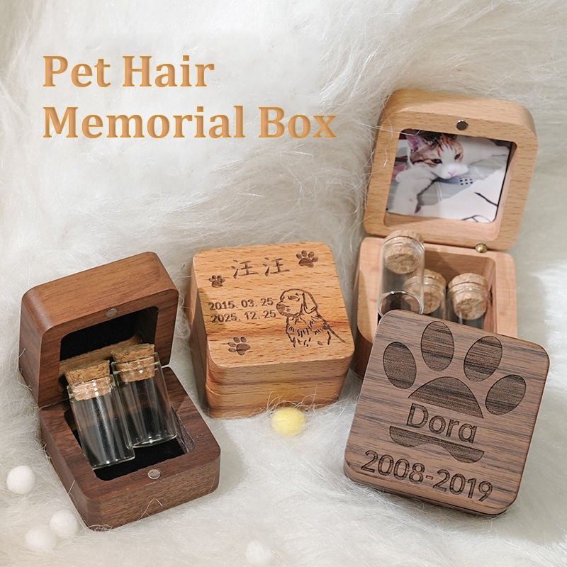 Pet Memorial Box Supplier - Custom Wooden Pet Hair Teeth Claws Storage Box Photo Engraving