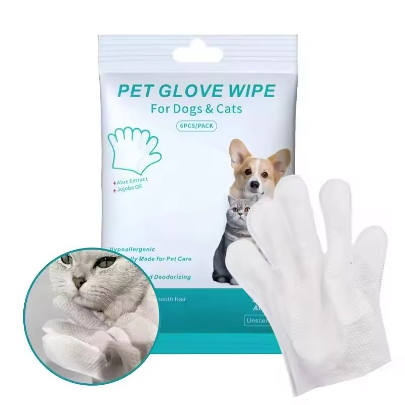 Pet Cleaning Gloves Supplier - Custom Disposable Wet Cleaning Gloves Biodegradable Grooming Gloves