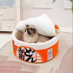 Instant Noodle Cat Bed Supplier - Trendy Blue Instant Noodle Cat Bed Small Size Enclosed Pet Bed