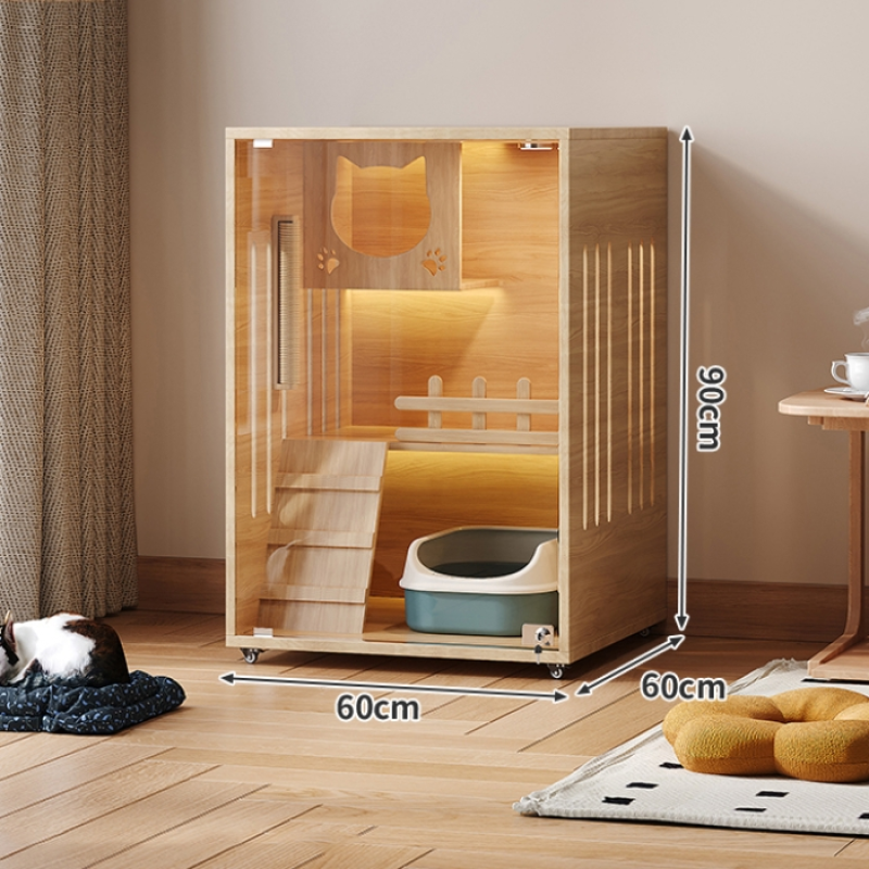 Luxury Cat House Supplier - Wholesale Manufacturer Popular LED Enclosed Modern Wooden Cat Villa