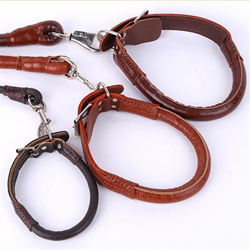 Leather Collar Set Factory - Solid Pattern Wholesale Dog Collar and Leash Suit PU Leather Rope