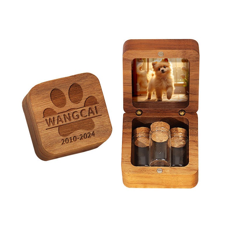 Pet Memorial Box Supplier - Custom Wooden Pet Hair Teeth Claws Storage Box Photo Engraving