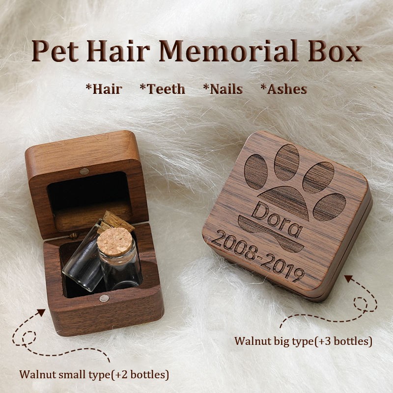 Pet Memorial Box Supplier - Custom Wooden Pet Hair Teeth Claws Storage Box Photo Engraving