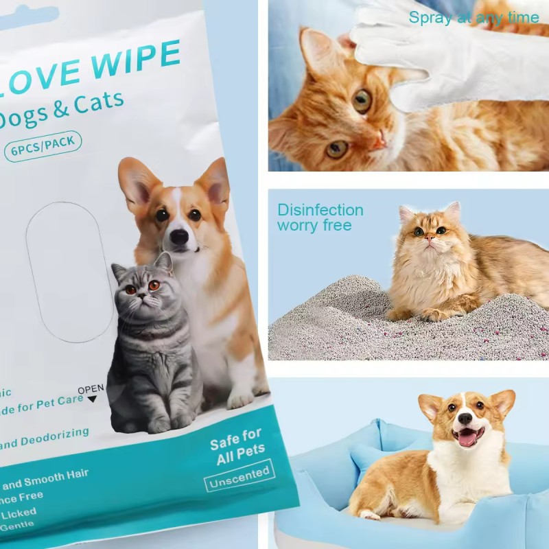 Pet Cleaning Gloves Supplier - Custom Disposable Wet Cleaning Gloves Biodegradable Grooming Gloves