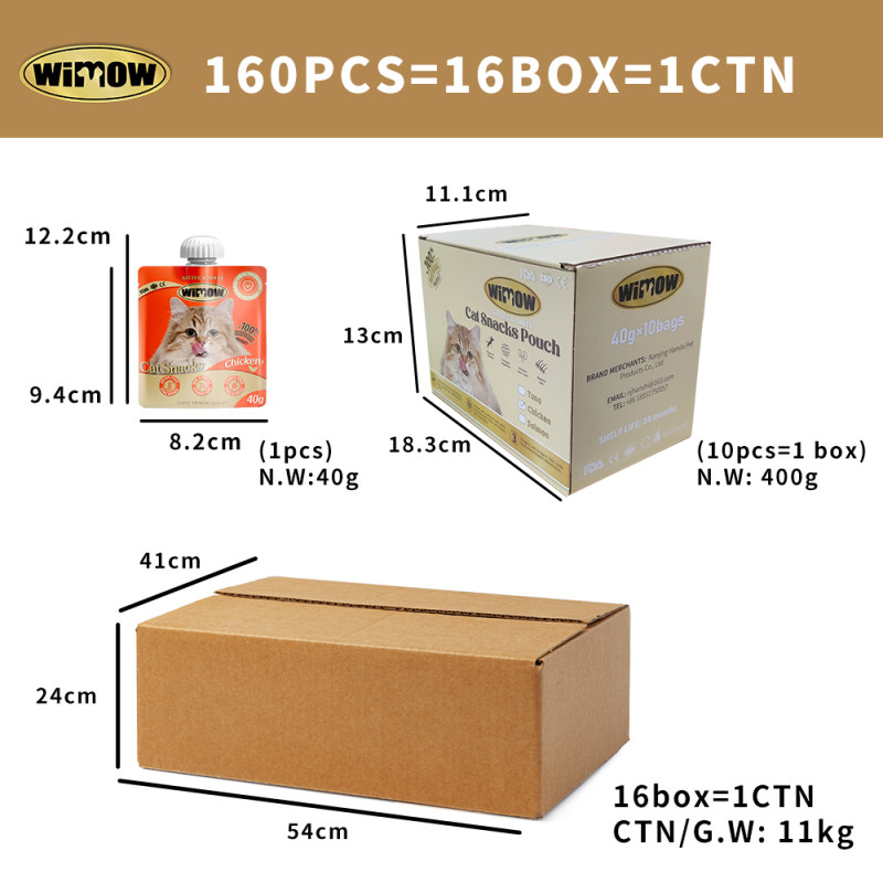 Cat Meat Soup Supplier - WIMOW Pet Snack Cat Meat Soup 3 Flavors Wet Food 40g*10pcs