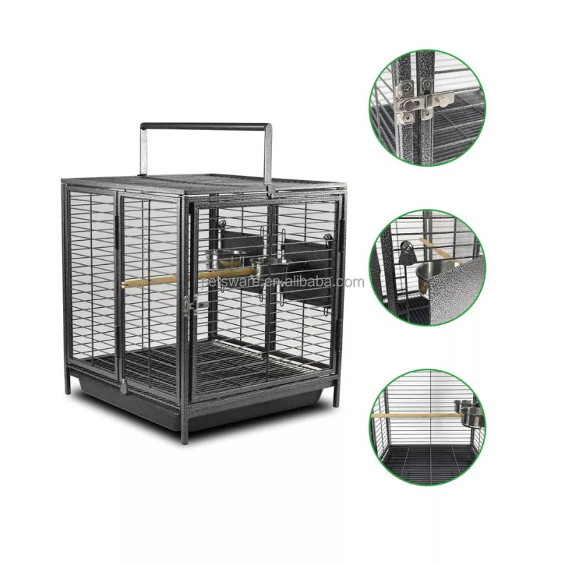 Travel Bird Cage Supplier - Portable Bird Travel Carrier Cage Black 19 Inch with Handle Wooden Perch