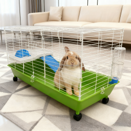Rabbit Cage Manufacturer - 40 Inch Indoor Metal Wire Rolling Cage with Food Dish Water Bottle