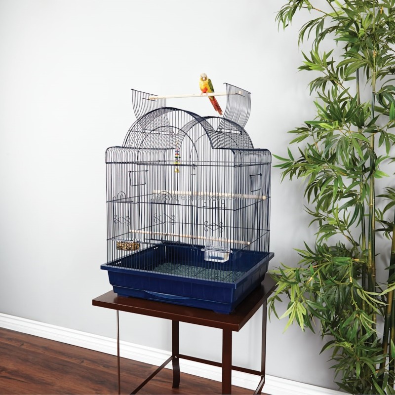 Rolling Bird Cage Manufacturer - Black Open Top Metal Bird Cage with Rolling Stand for Easy Movement