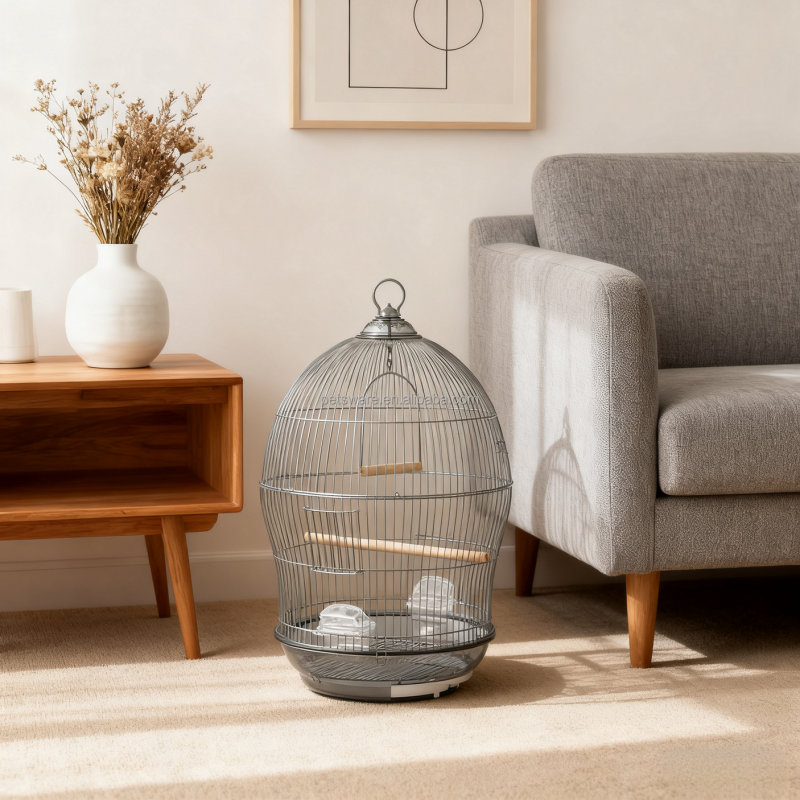 Bird Cage Supplier - Round Golden Silver Cage for Small Medium Birds with Perch Accessories Breathable