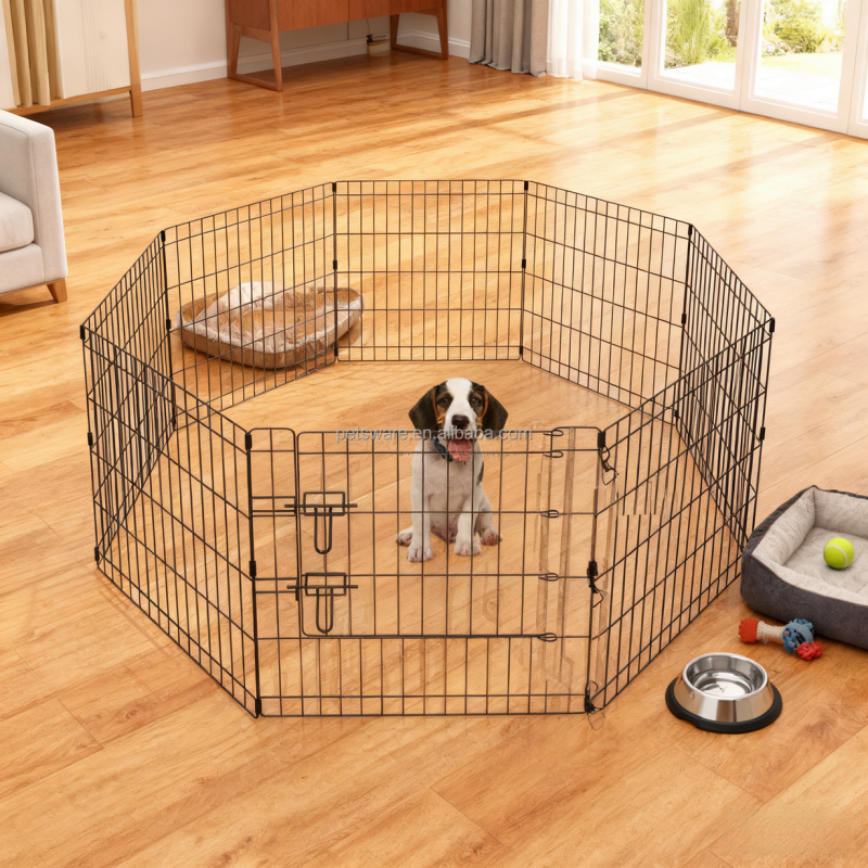 Foldable Cage Factory - Multi-Sizes Foldable Dog Cages with 2 Doors Leak-proof Base Tray