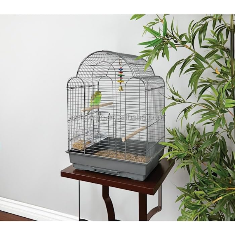 Rolling Bird Cage Manufacturer - Black Open Top Metal Bird Cage with Rolling Stand for Easy Movement