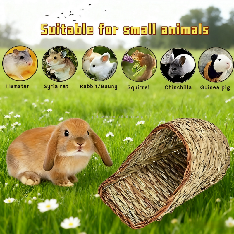 Grass House Supplier - Handcrafted Grass Woven Slippers Hideaway House for Rabbits Hamsters Guinea Pigs