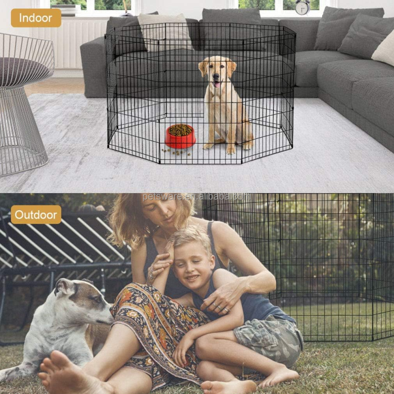Foldable Cage Factory - Multi-Sizes Foldable Dog Cages with 2 Doors Leak-proof Base Tray