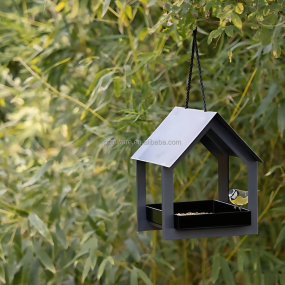 Bird Feeder Supplier - Black Steel Fly-Through Hanging Bird Feeder with Covered Metal Platform Outdoor