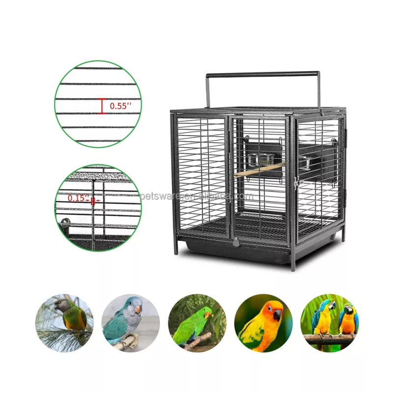 Travel Bird Cage Supplier - Portable Bird Travel Carrier Cage Black 19 Inch with Handle Wooden Perch