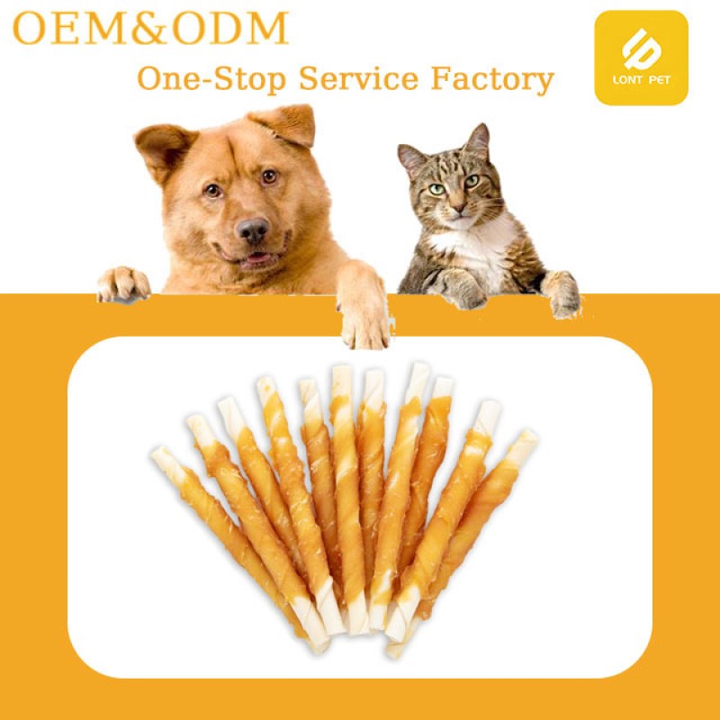 Pet Chews Factory - Custom Logo Design Economical Organic Rawhide Twisted Stick Chicken-Wrapped