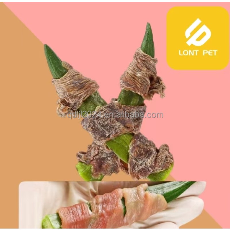Pet Treats Manufacturer - Organic Chicken Strips Wrapped Okra Delicious Pet Treats High Protein