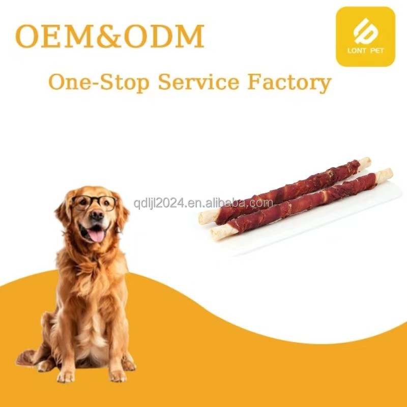 Pet Snacks Factory - Hot Sale Organic Pet Treats Unique Duck Wrapped Rawhide Twisted Stick