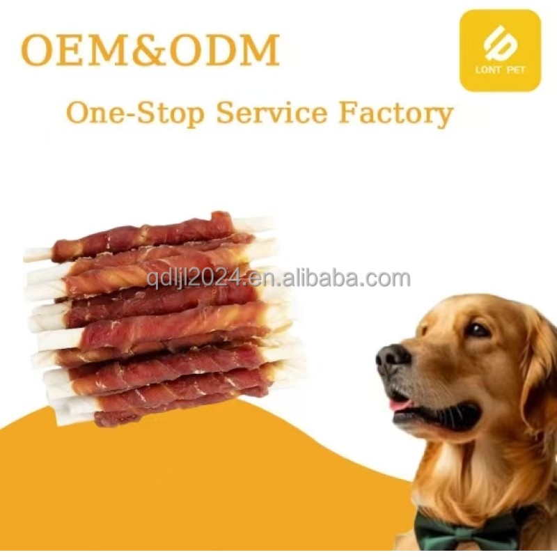 Pet Snacks Factory - Hot Sale Organic Pet Treats Unique Duck Wrapped Rawhide Twisted Stick
