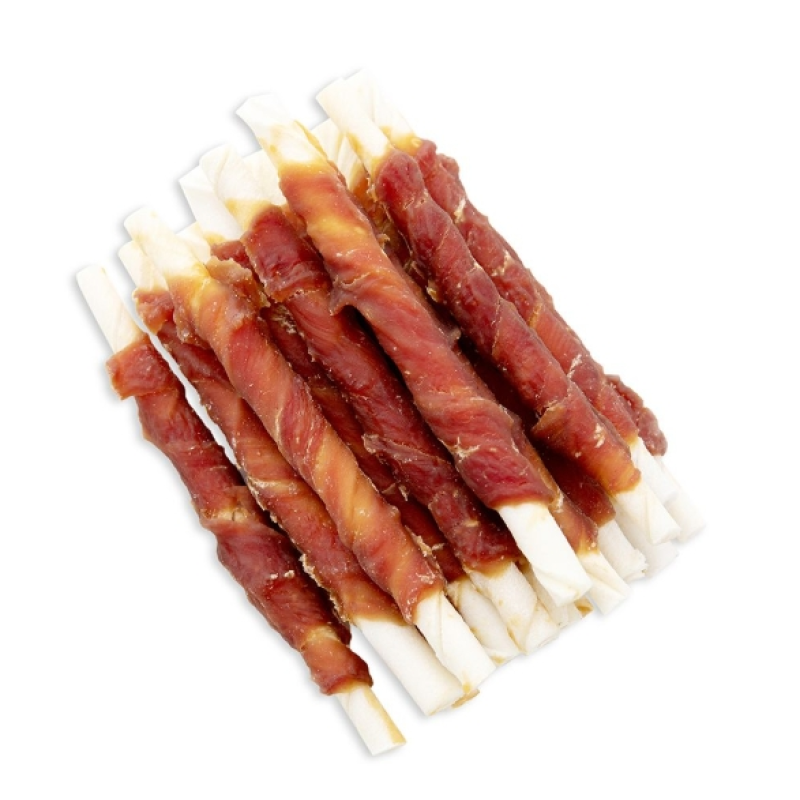 Pet Snacks Factory - Hot Sale Organic Pet Treats Unique Duck Wrapped Rawhide Twisted Stick