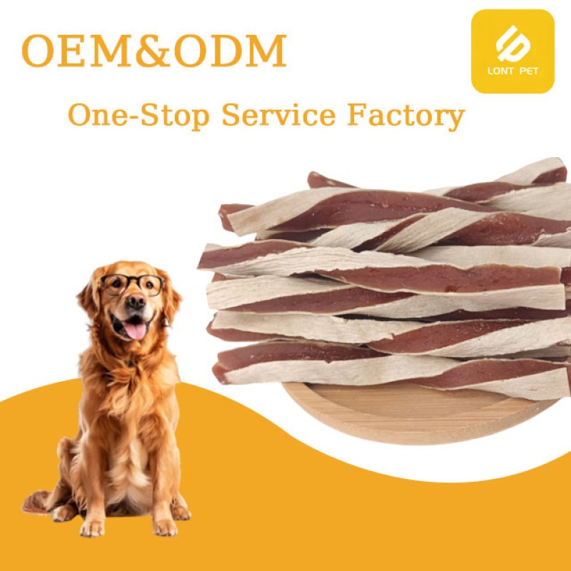 Pet Treats Manufacturer - Customizable Pet Food OEM ODM Factory High Protein Twisted Duck Sandwich