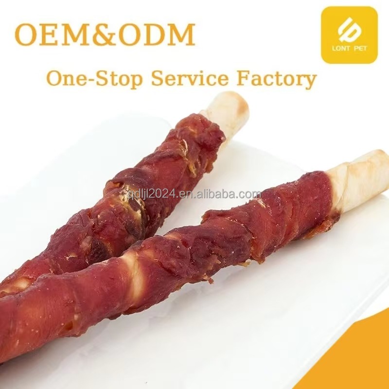 Pet Snacks Factory - Hot Sale Organic Pet Treats Unique Duck Wrapped Rawhide Twisted Stick