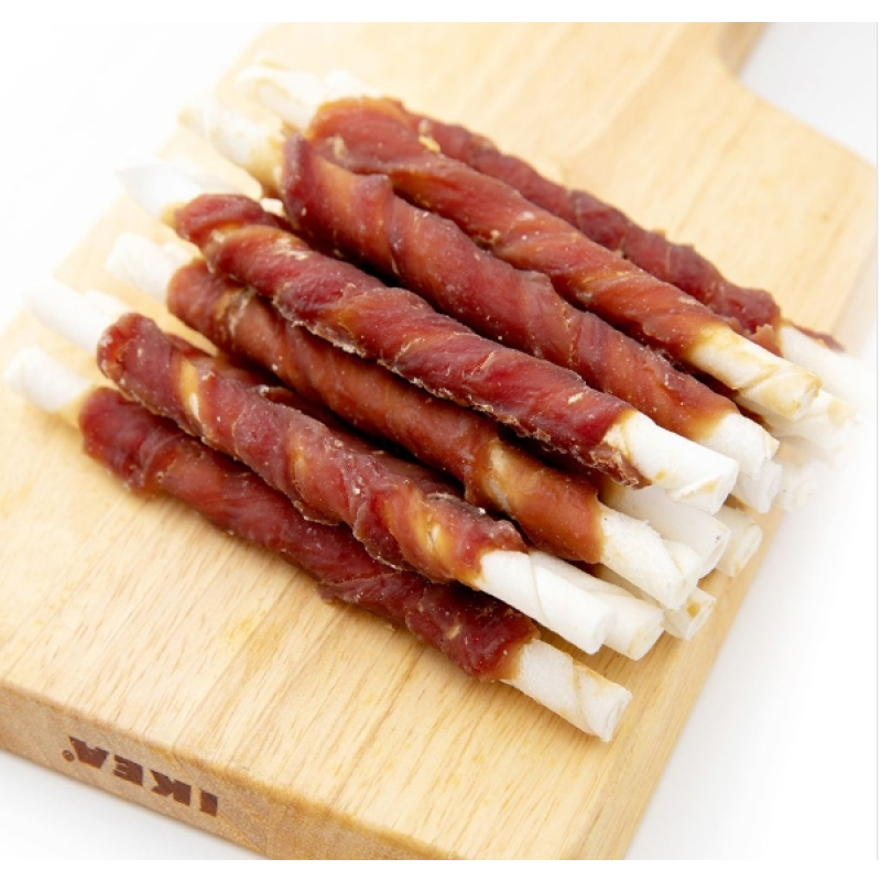 Pet Snacks Factory - Hot Sale Organic Pet Treats Unique Duck Wrapped Rawhide Twisted Stick