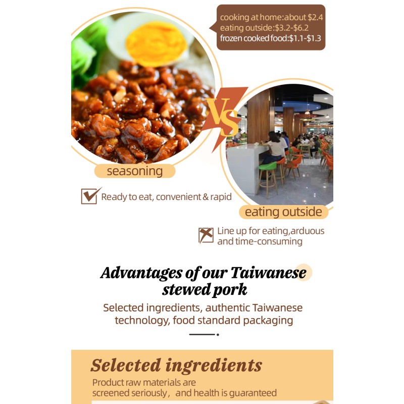 Wholesale High Quality Self Heating Chinese Traditional Ready Meals  Frozen Food Package Taiwan Style Stewed Pork 12 Months