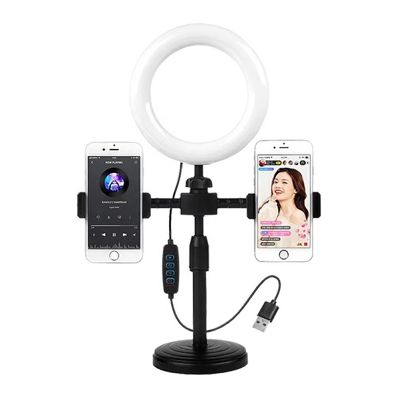 Phone Tripod Light Supplier - 6 Inch Smart Phone Tripod with LED Selfie Ring Light Dual Holder