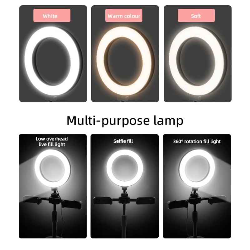 Phone Tripod Light Supplier - 6 Inch Smart Phone Tripod with LED Selfie Ring Light Dual Holder