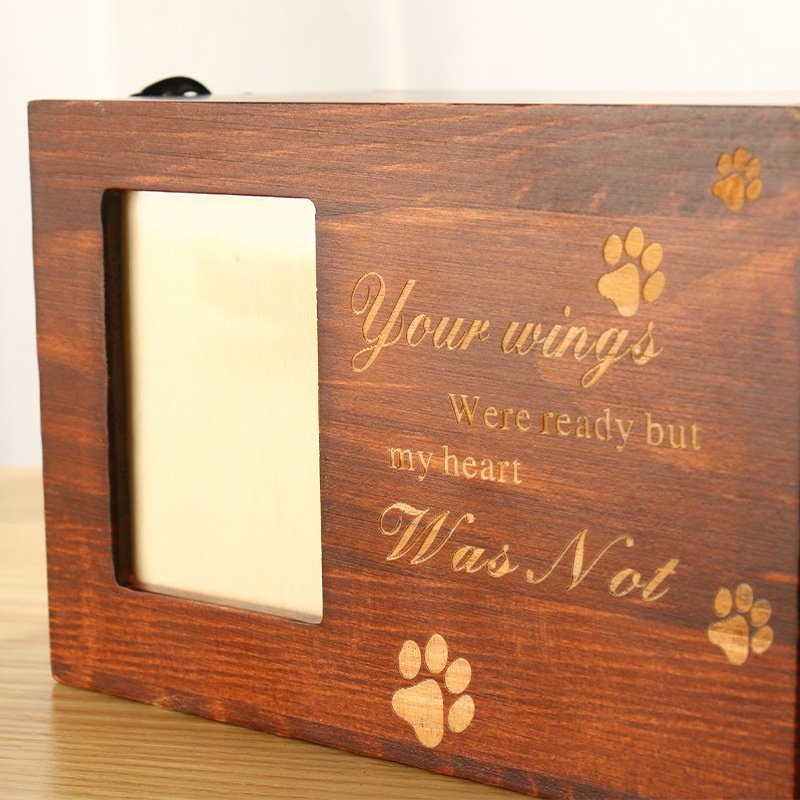 Memorial Urn Factory - Premium Solid Wood Pet Urn Bamboo Casket with Frame Cat Dog Memorial