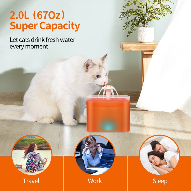Pet Water Fountain Factory - 2.0L LED 3 Flow Designs