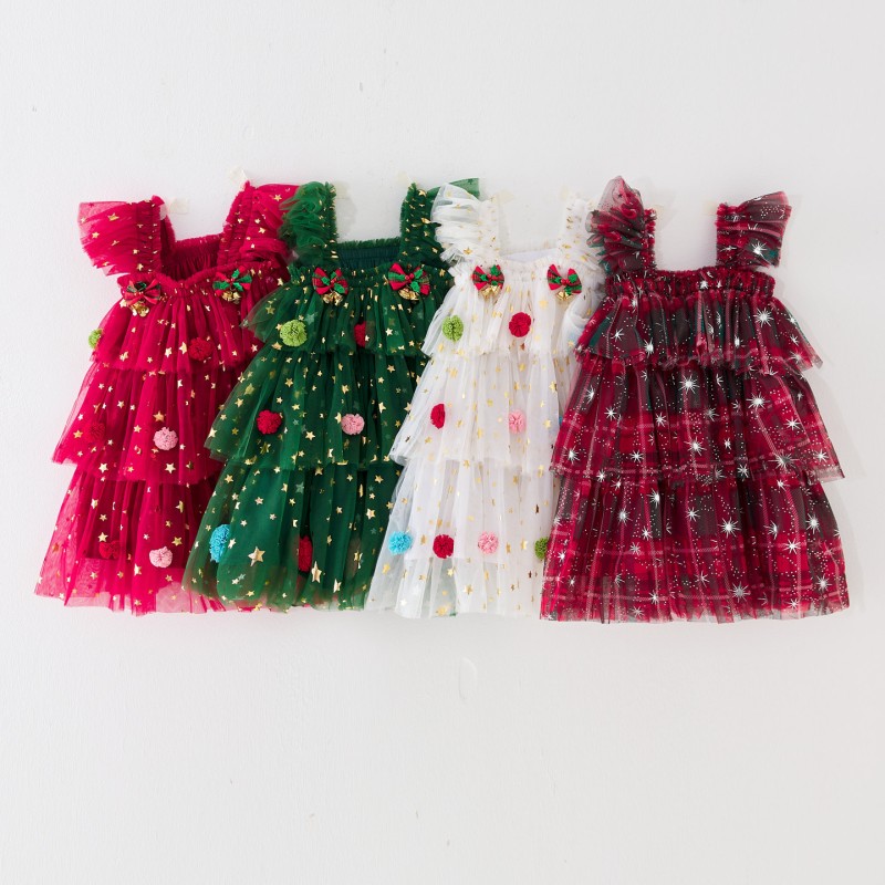 Christmas Party Dress Manufacturer - OEM Sequined Star Print Flare Sleeve Tulle Dress