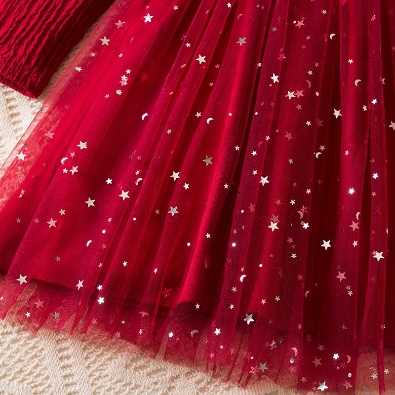 Girls Tutu Dress Manufacturer - OEM Long Sleeve Lace Winter Star Print Dress