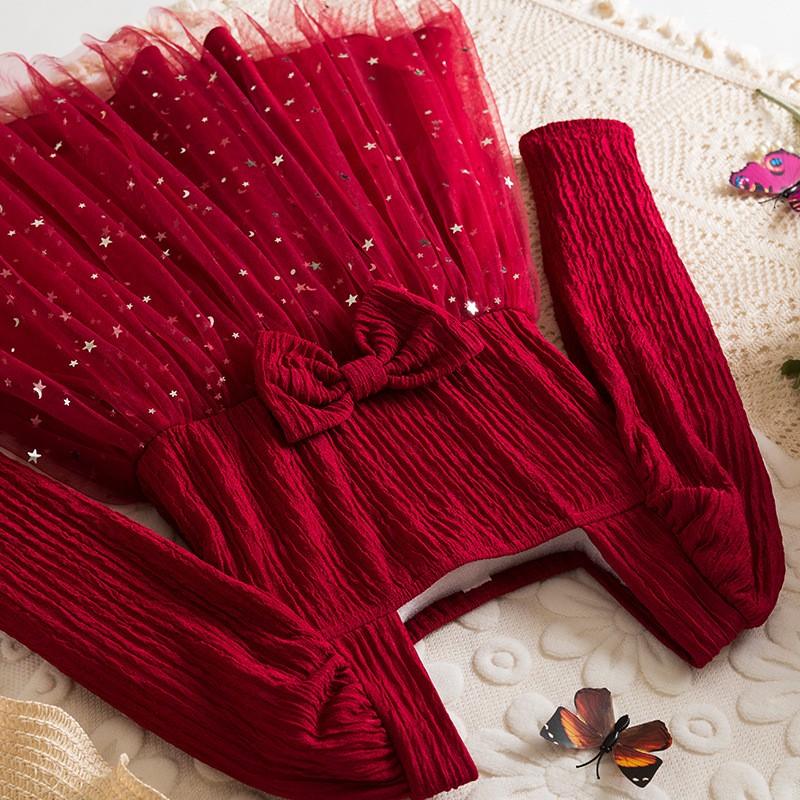 Girls Tutu Dress Manufacturer - OEM Long Sleeve Lace Winter Star Print Dress